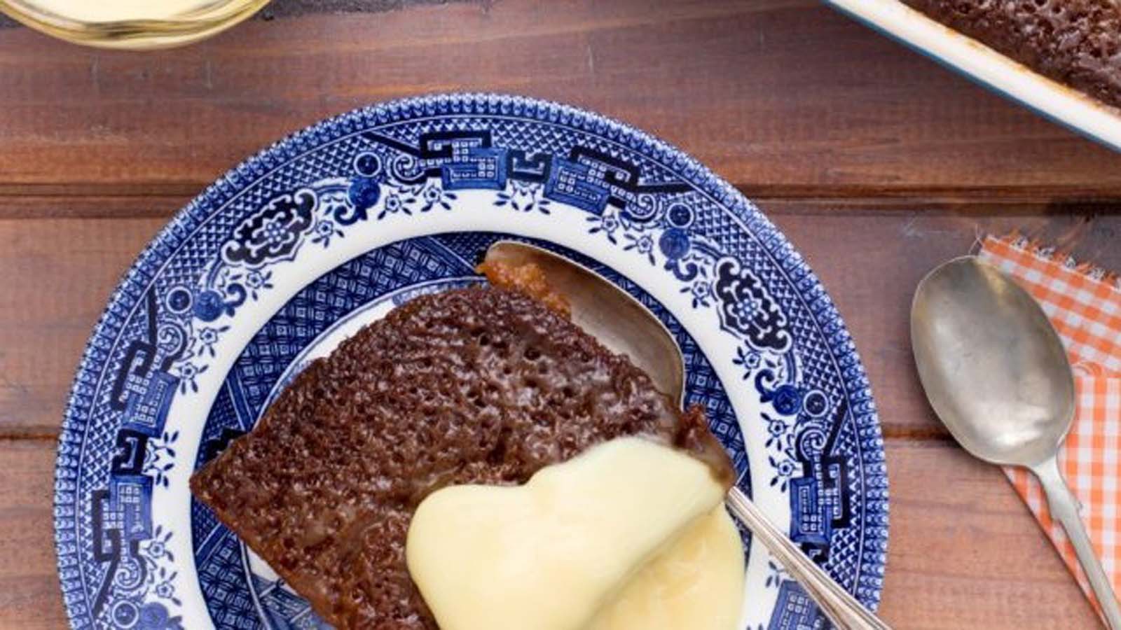 A classic South African spongy Malva pudding soaked in a rich, warm sweet butter sauce.