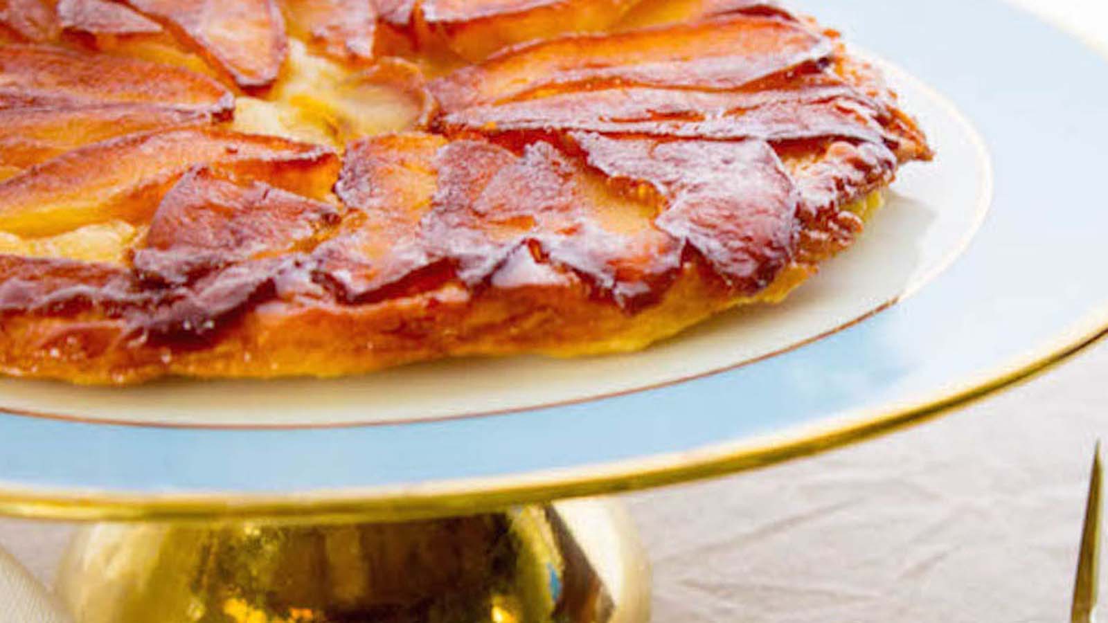 A classic French upside-down apple tarte tatin with deeply caramelised apples.